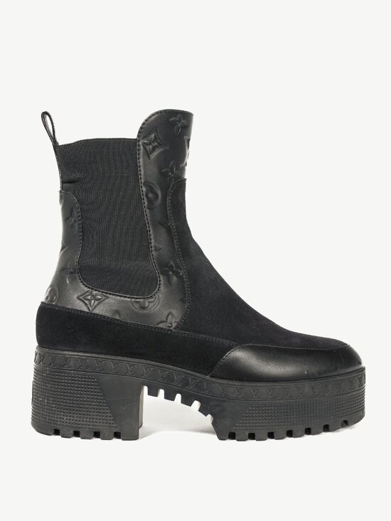 Louis Vuitton Shoes - Louis Vuitton Laureate Black Suede & Monogram-Leather Platform Chelsea Boot